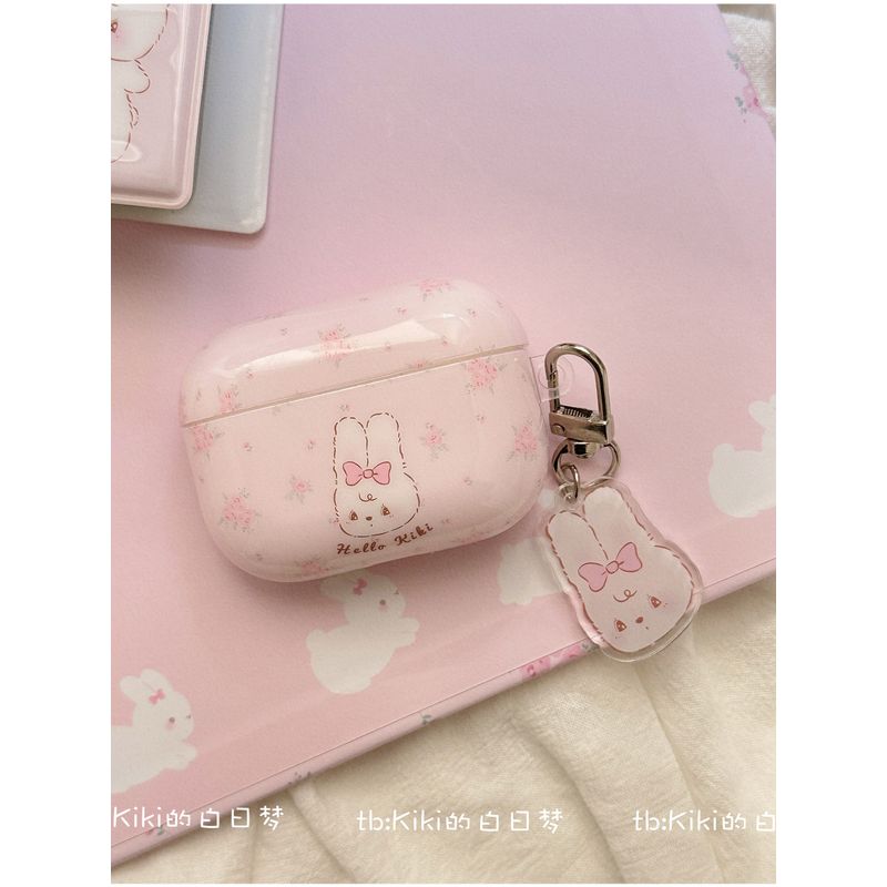 

for Apple AirPods Pro Second Generation and Third Generation Earphone Case Cute Rabbit Korean Small Floral Pink IMD Protective Case Earphone Soft Case AirPods Pro Single key chain