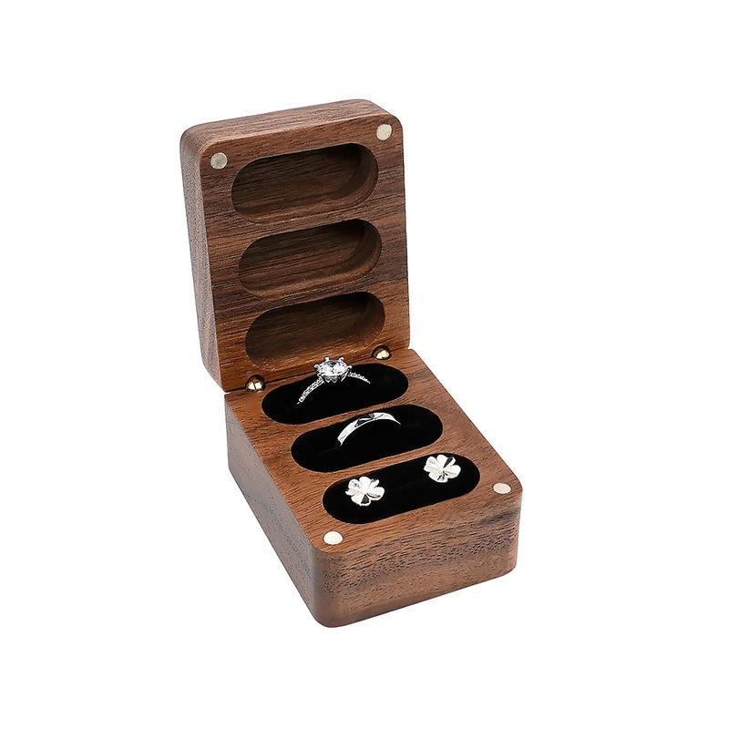 Black Walnut 3 Slots Luxury Compact Jewelry Box Holds Rings Earrings Necklaces Wedding Engagement Gift 48 X 62 X 37 Mm