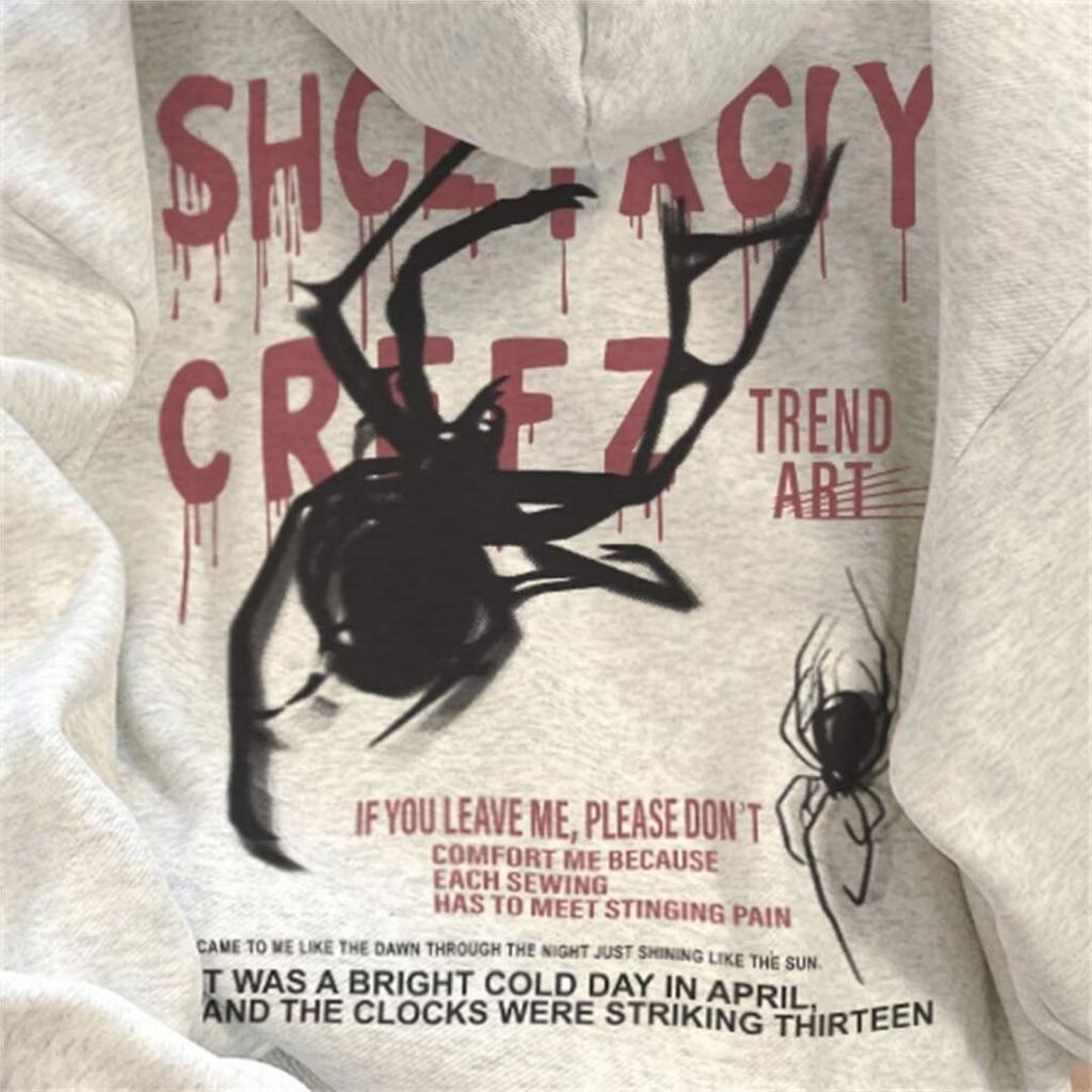 Men Women Hoodies Spider Print Hooded Sweater Men's Autumn and Winter Plus Velvet Loose Couple Jacket