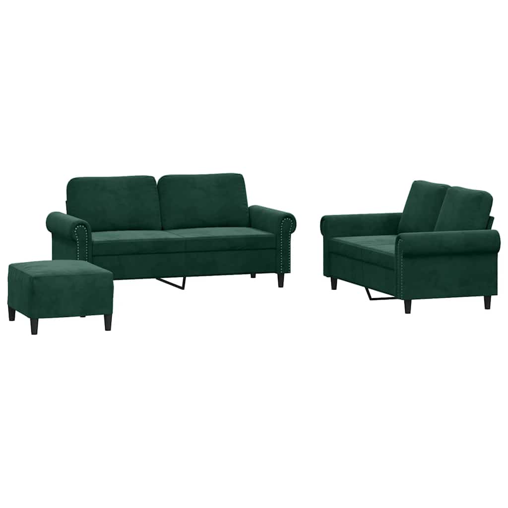 Vidaxl 3-Cz. Relaxation Set With Cushions, Dark Green, Velvet
