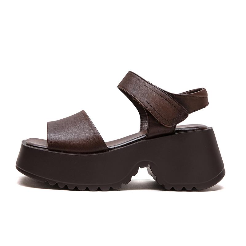 

Платформні сандалі для жінок Зручні сандалі на масивних підборах Сліпони зі шкіри З відкритим носком Модне літнє взуття 40 кавовий