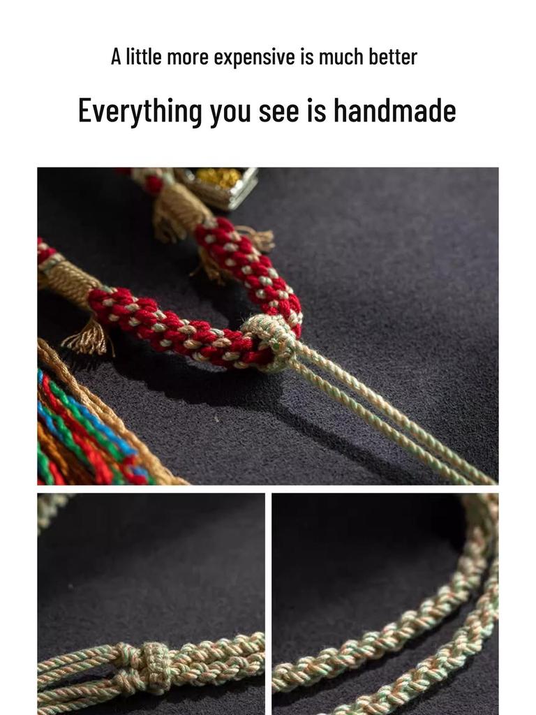 Tibetan Eight Treasures Compass Pendant Necklace with Braided Rope Amulet