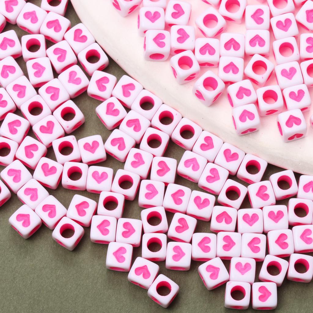 Home Party Supplies 80Pcs Heart Square Shape Loose Beads For Jewelry Making DIY Bracelet Necklace Accessories 6mm Cubic Beads Acrylic