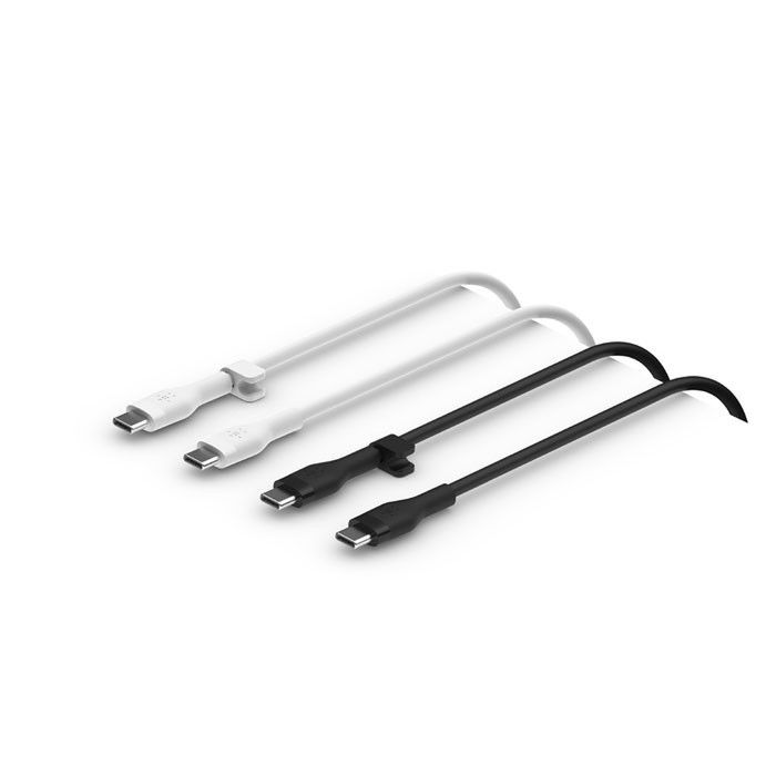 USB-C-kabel - BELKIN - 1X2 FLEX SILIKON - 1M - Svart og Hvit - Hurtiglading 50% på 26 min