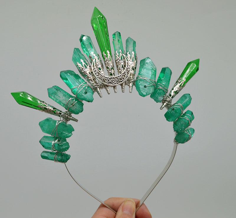 Retro Silver Moon Crystal Glass Crown Headband