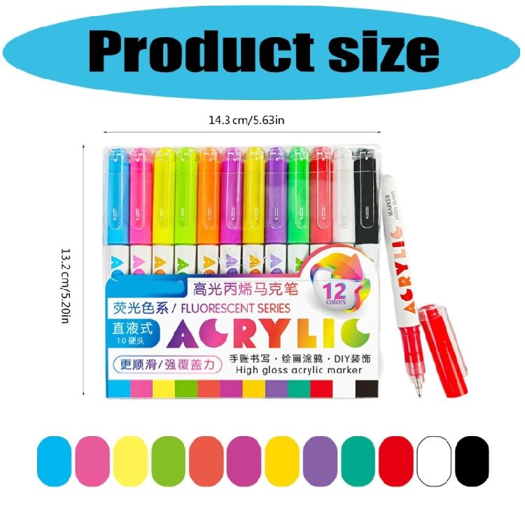12Pack Glowing in the Dark Acrylic Paint Markers Pen Non Skip Ink Flow for Crafts and Decorations