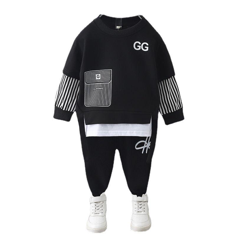 Jungen Frühling/Herbst Zweiteilige Sportbekleidung: Fake Zweiteiliges Sweatshirt & Freizeithose für Kinder