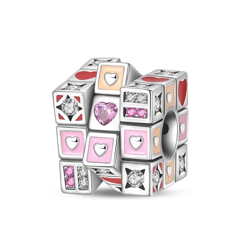 

925 Silver Colorful Love Magic Cube Charms Beads Fit Bracelet Necklace Fine DIY Birthday Jewerlry Accessories