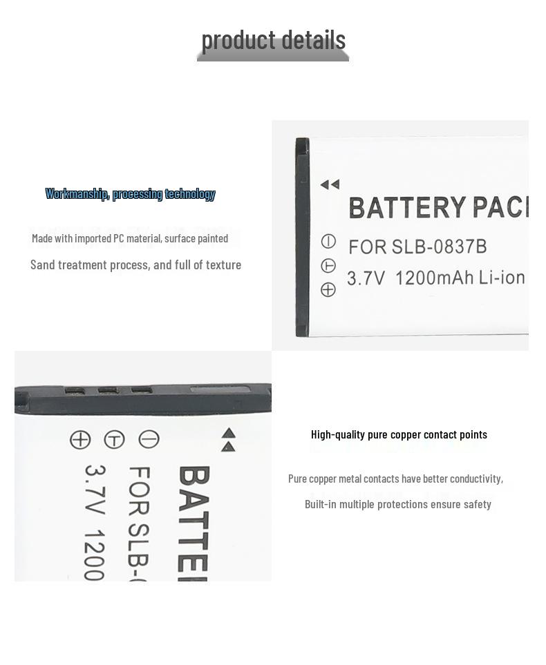 SLB-0837B Camera Battery for Samsung Models: L201, L301, NV8, NV10, NV15, L83T.