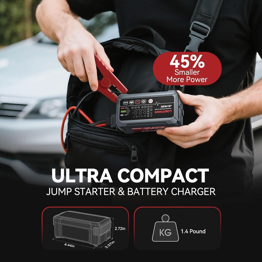 JC400 9-in-1 Battery Jump Starter, 2500A 12V Portable for Cars up to 8.5L Gas/6.5L Diesel