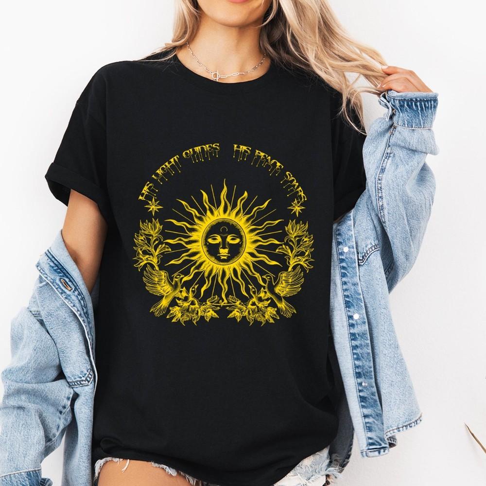 

Celestial Sun T-shirt, His Light Guides His Peace Soars Shirt, Doves Gold #26 Unisex T-Shirt M