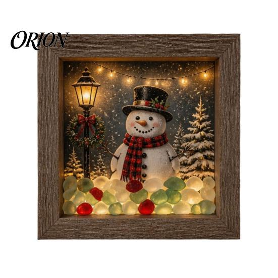 Unique Christmas Home Gift Sea Glass Shadow Box Night Light, 3D Winter Snow Scene Wooden LED Lighted Picture Frame Art with Warm Glow, Landscape