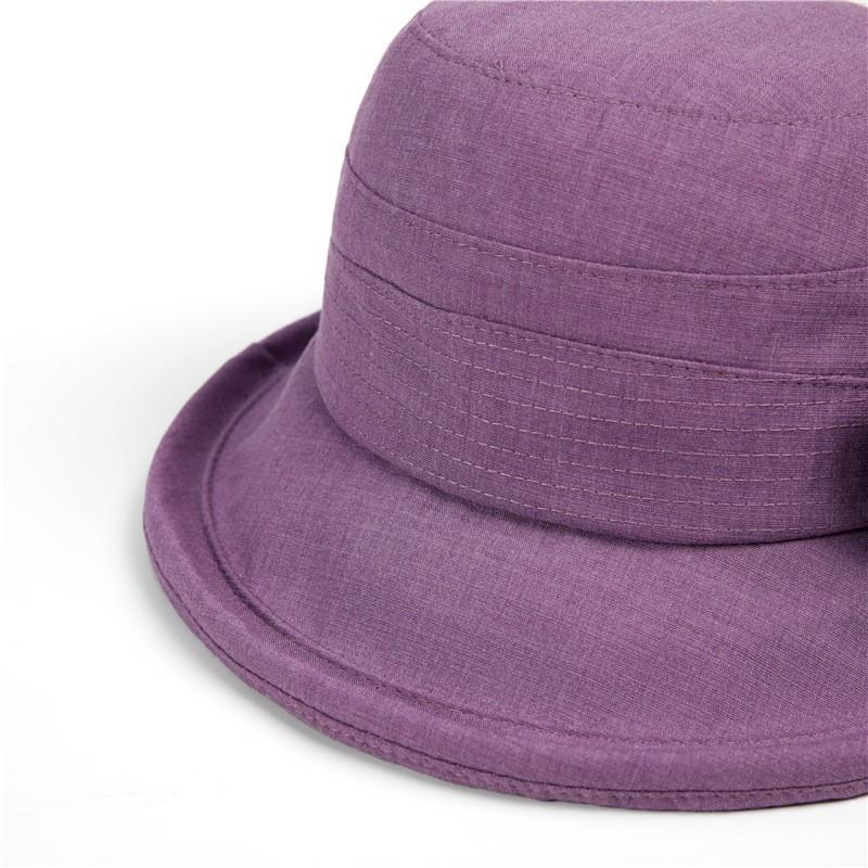 Womens Sun Hat Seniors - Wide Brim Foldable Cotton Blend UV Protection Bucket In Purple Blue Khaki Pink