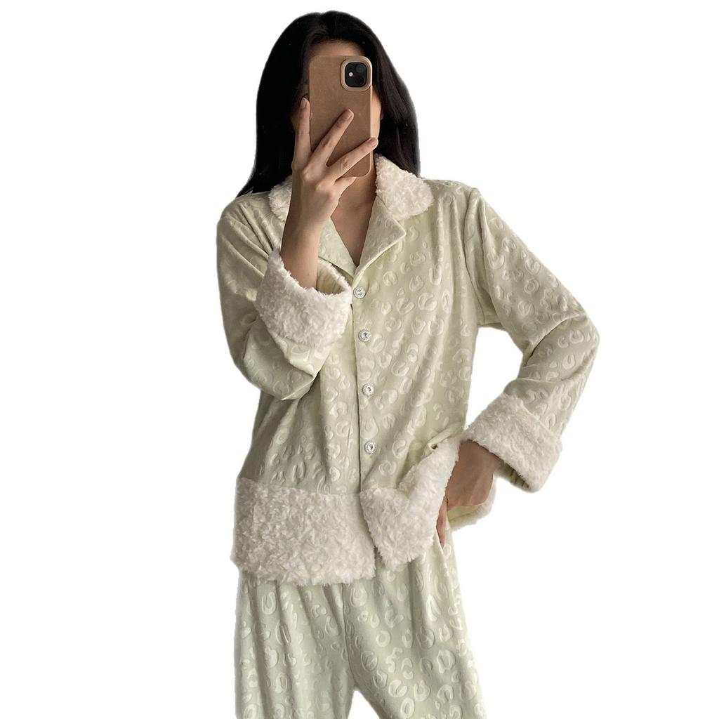 Pajamas women's autumn and winter island fleece suspender three-piece warm high-end flannel autumn and winter loungewear set