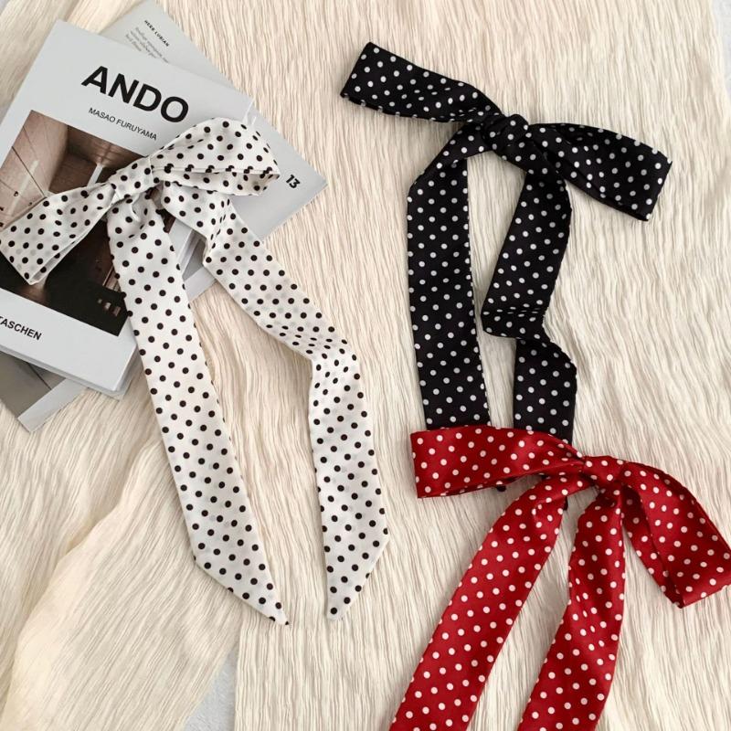 Silk scarf long strip new polka dot blue silk scarf neck scarf multi-purpose headscarf headband hair tie bag streamer belt belt