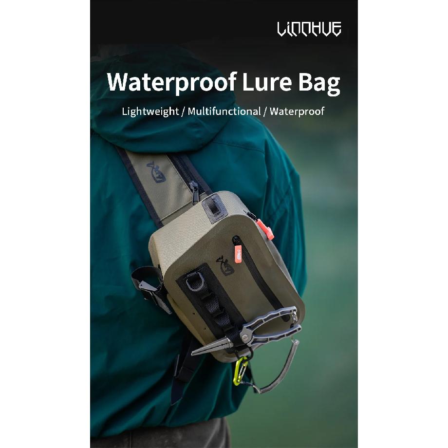 LINNHUE Fishing Tackle Waterproof Bag Outdoor Waist Fanny Pack Capacity Crossbody Bag Fishing Lures Line Box Storage Accessories