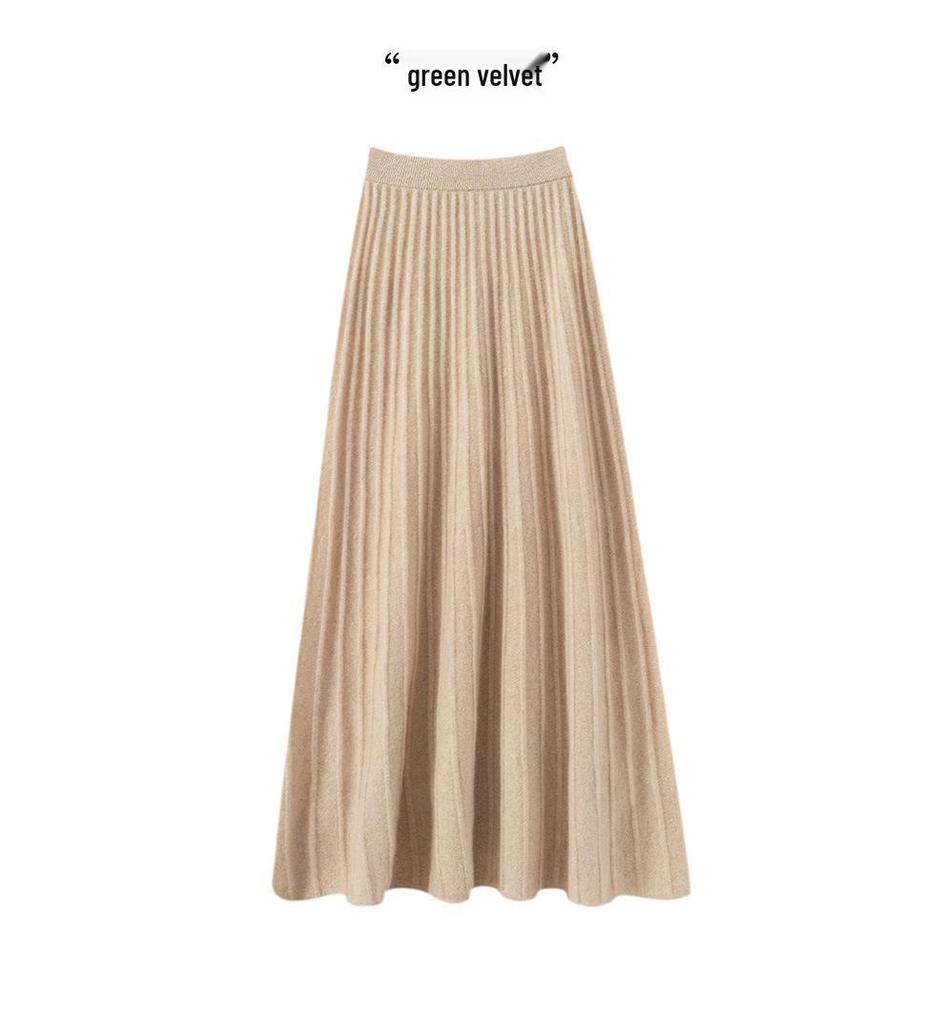 Women's 100% Pure Cashmere High Waist Long Skirt - Solid Color, Elastic Drape, Plush for Autumn/Winter