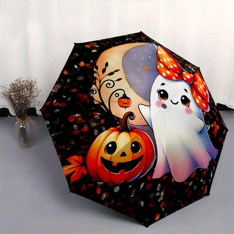 1pc Adorable Ghost and Happy Pumpkin Automatic Open/CloseUmbrella-CuteUmbrella with Cute Design, Portable 3-Fold Compact Umbrella for Men & Women