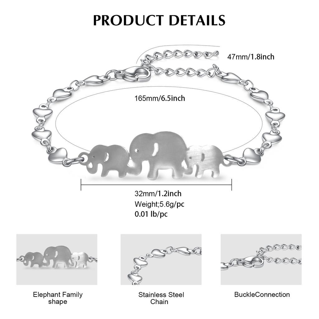 Stainless Steel Elephant Bracelet, Heart-Shaped Elephant Pendant, Adjustable Chain, Unisex, Suitable For Everyday Wear.