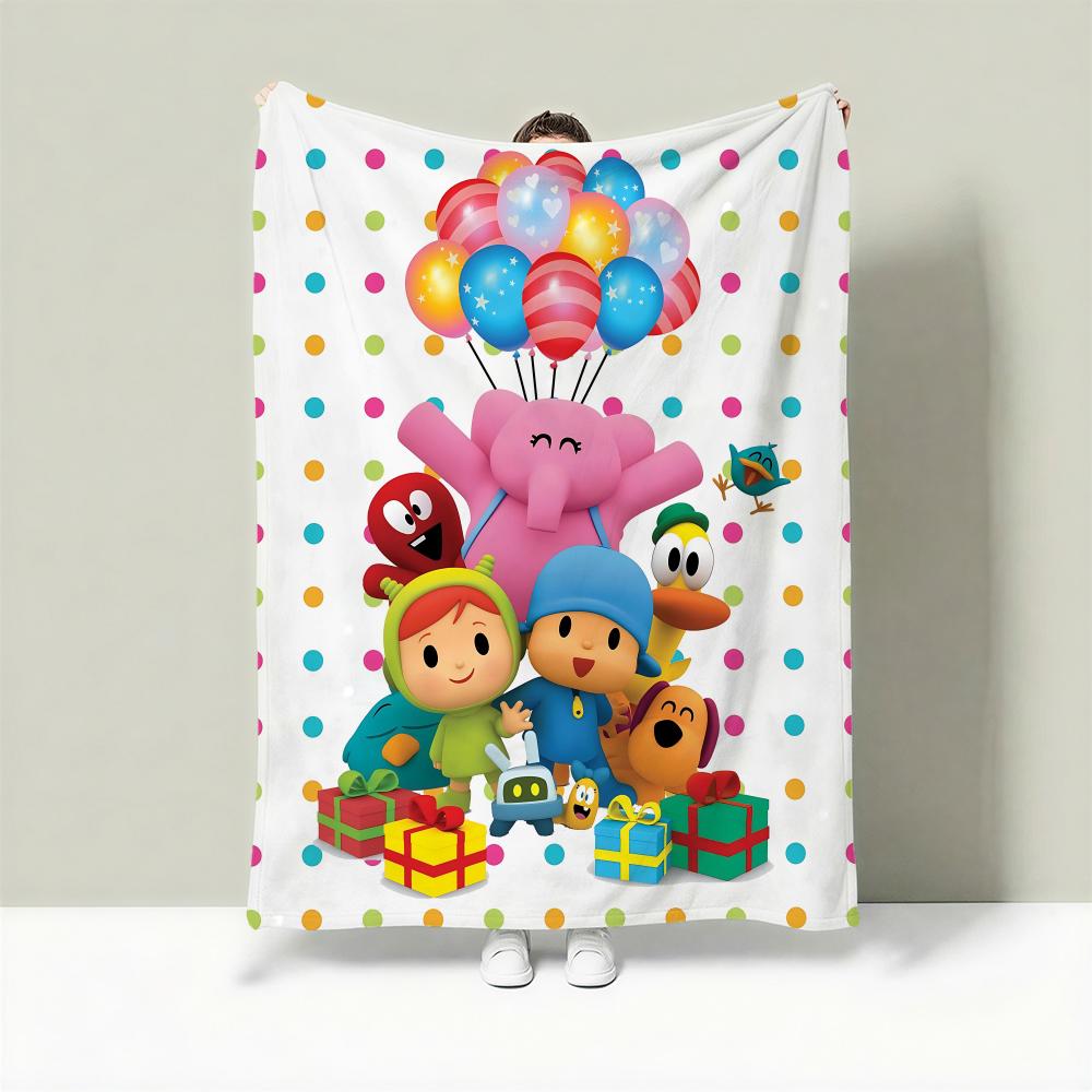 Cartoon P-Pocoyo Throw Lightweight 240g Flannel Blanket Soft Skin-friendly for Summer Cooling 75cmx90cm