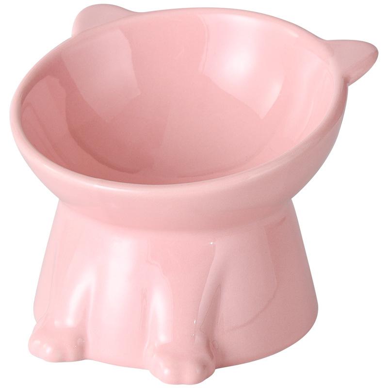 Ceramic Cat Bowl Anti Spill Elevated Cat Food Dish Slanted Design Neck Protection Pet Feeding Bowl