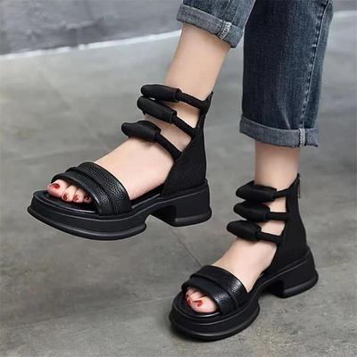 2025 Summer New One-word Sandals Platform Roman Shoes High-end Fish Mouth Fashion Versatile Casual Beach Shoes