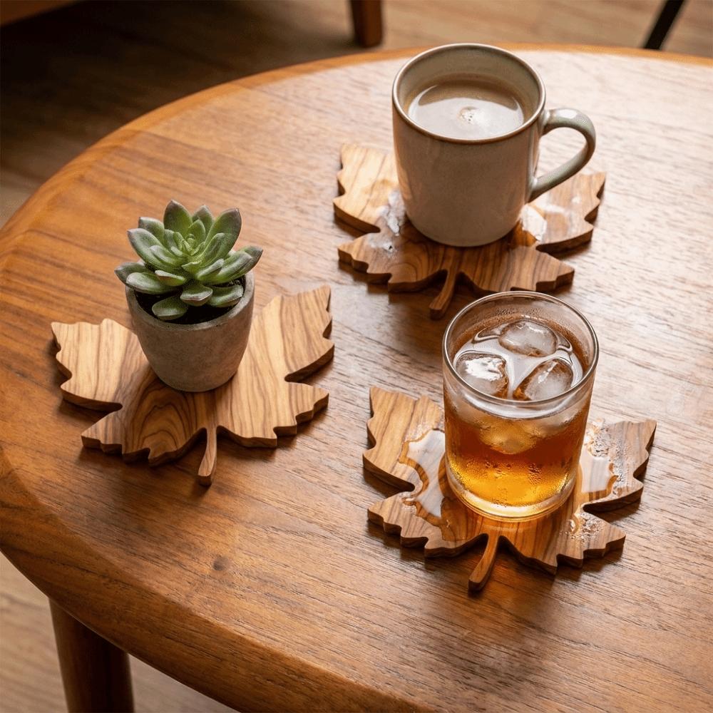 Rutschfeste Ahornblatt Holzuntersetzer Hitzebeständig Tassenunterlage Kaffeetassenuntersetzer Partygeschenke