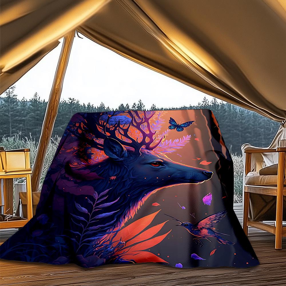 1pc Golden Retriever Floral Throw Blanket Polyester Fiber, Lightweight Flannel, Soft & Warm, All Season Use for Outdoor, Camping 80x120cm