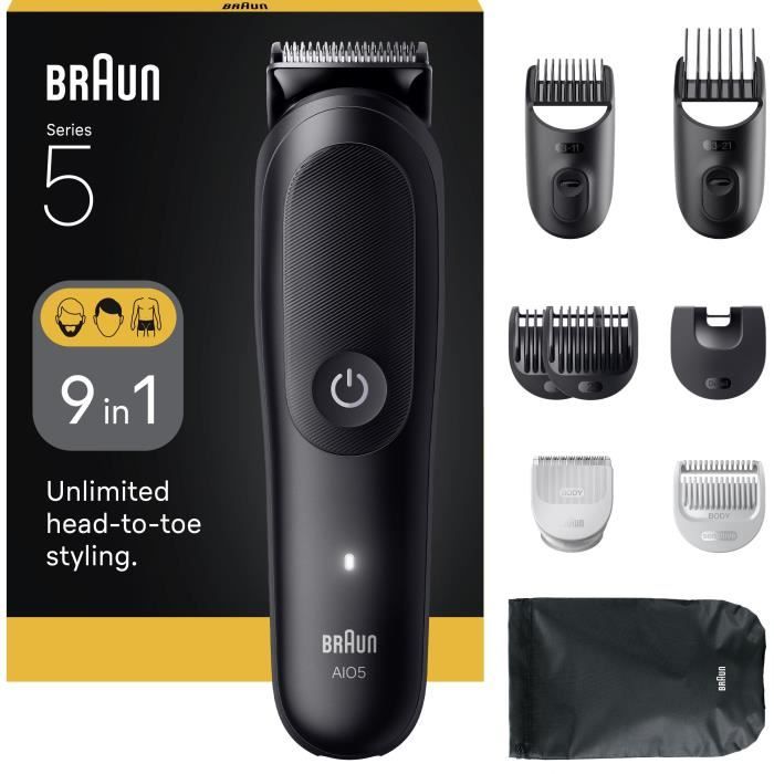 Tondeuse Cheveux Et Barbe - Série 5- BRAUN - AIO5540 - 120 Min - 14 Réglages - Noir