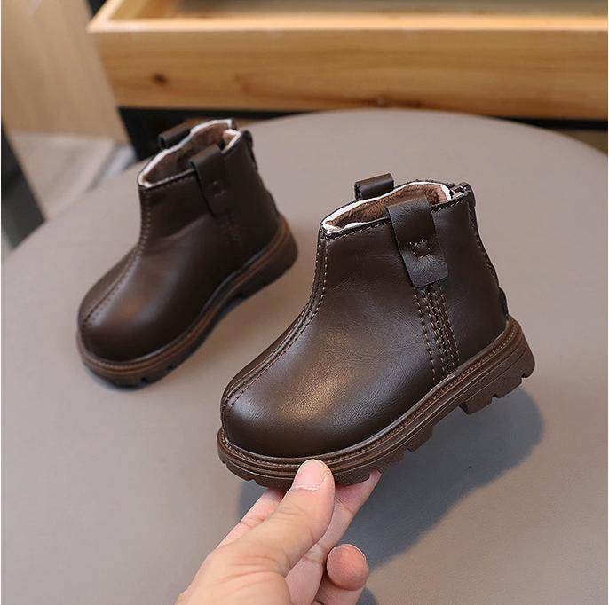 

Trend Back Zipper chimney boots for toddler girl Cozy Velvet born Baby Boy Short Boots Winter Birthday Party Shoes 21 коричневый