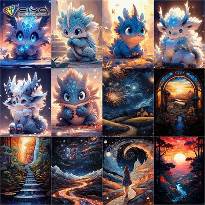 Diamond Painting Full Drill Cute Young Dragon Round Diamond Painting Art Star Girl Diy Diamond Mosaic Painting Home Decoration
