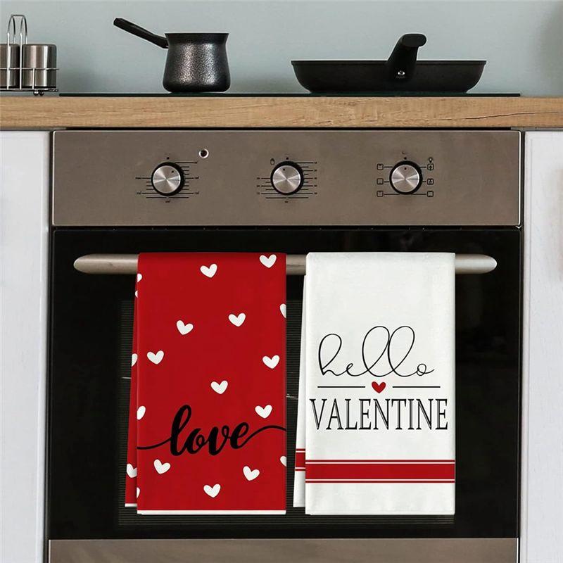 M-Modern-Valentine's Day Kitchen Towels Set Of 2, Love Valentine's Day Dish Towels 3D Printed Towels Durable Easy To Use 43X66cm