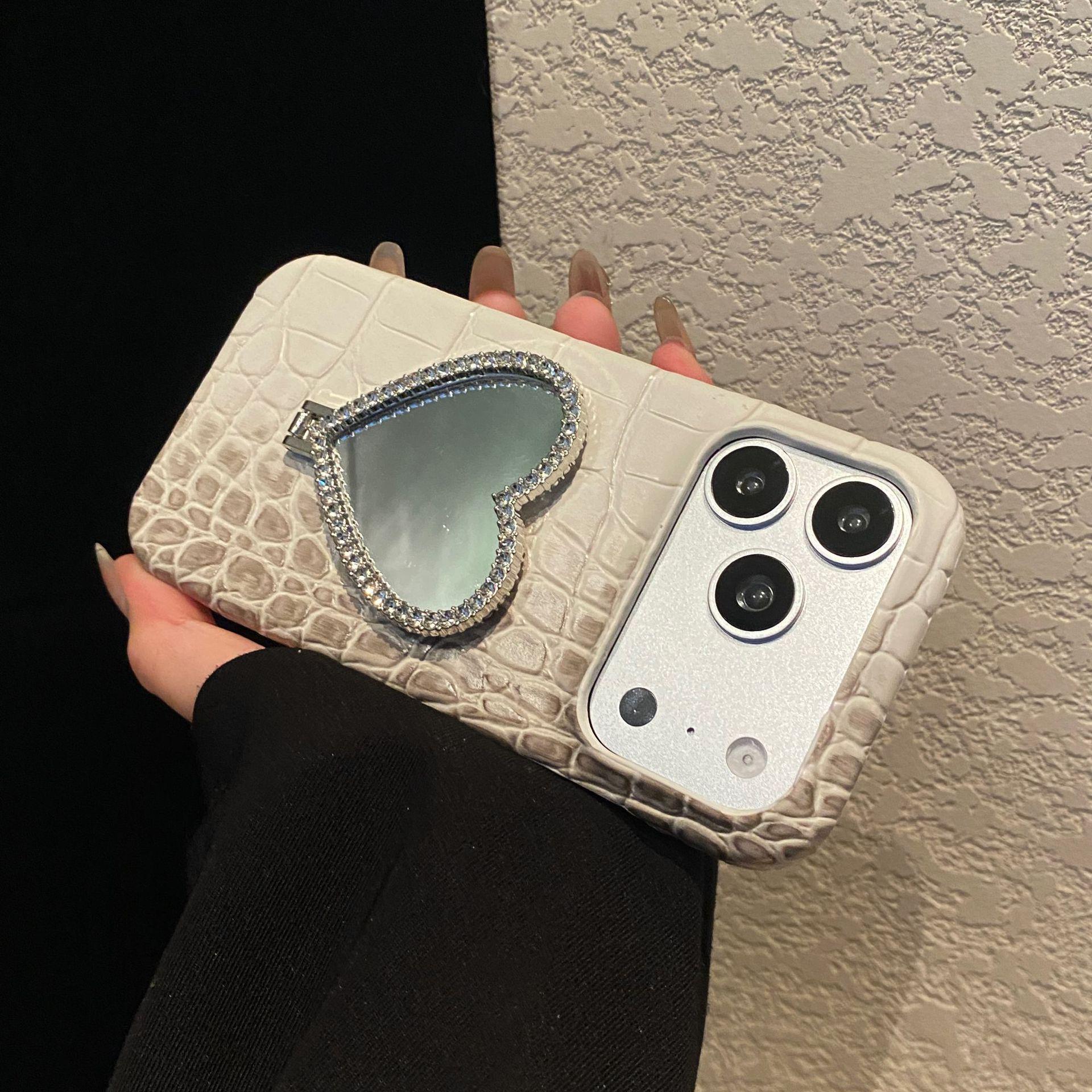 Gradient Crocodile Pattern iPhone Case for 17 Pro, 16/15 Large Window, 14 Pro Max Mirror Stand, 13 iPhone 16