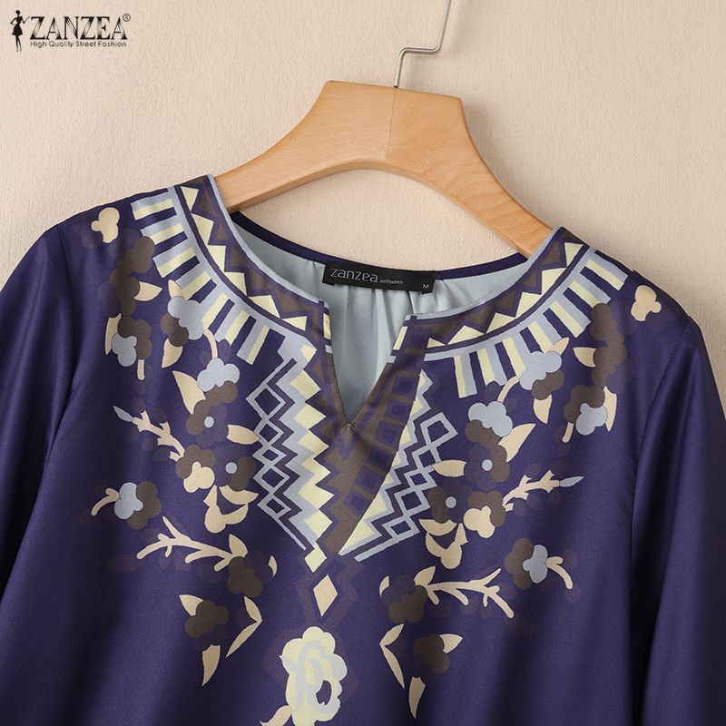 ZANZEA Ethnic Print Casual V-Neck Women 3/4 Sleeve Loose Blouse