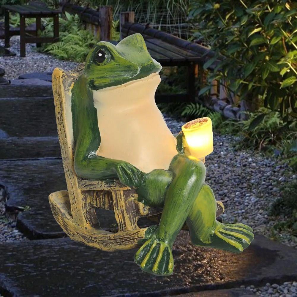 Creative Solar Powered Frog Night Light Waterproof Resin Frog Sculpture Patio Landscape