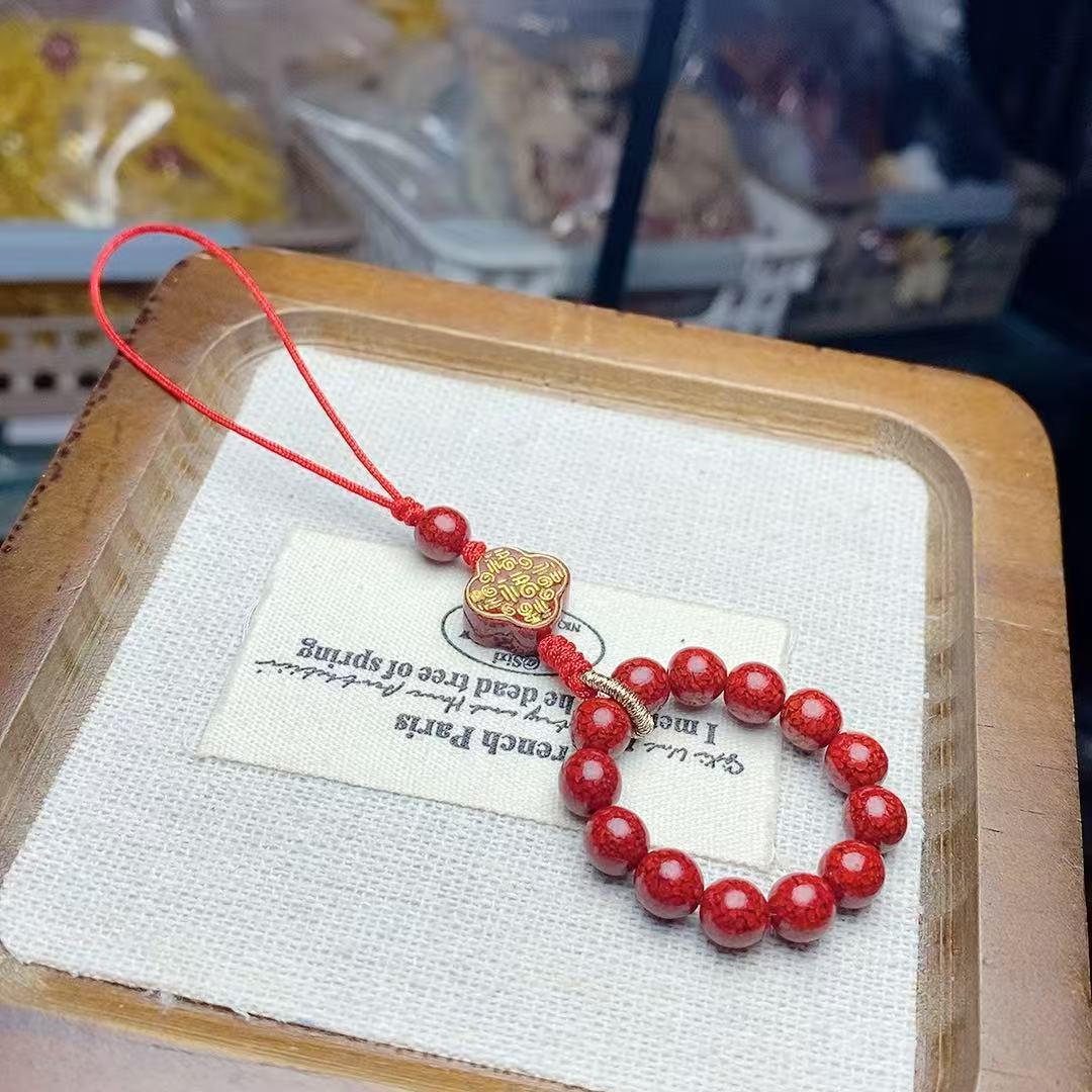 Medium Crystal Sand Phone Charm: Versatile, Fashionable, Exquisite Unisex Chinese Style киноварь