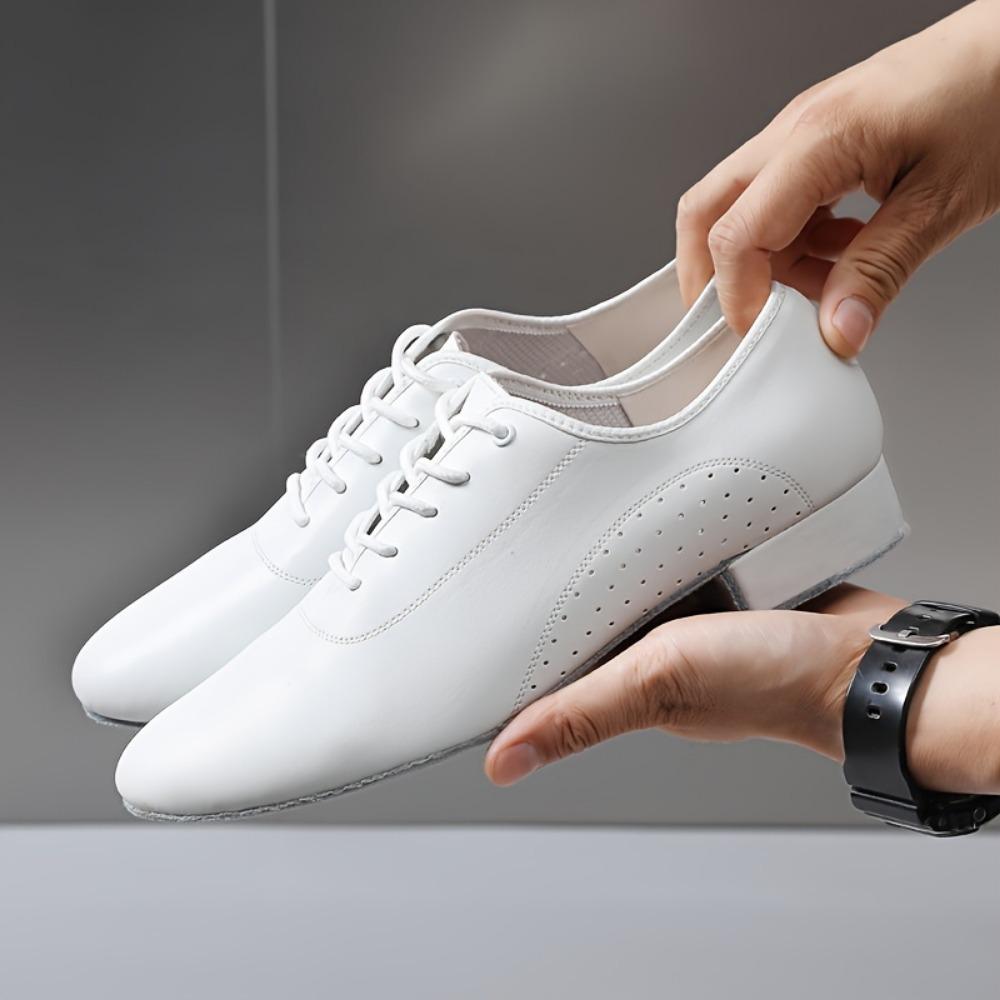 Breathable Microfiber Latin Dance Shoes - Men's Professional Solid Color Low Heel Soft Shoes - Round Toe Lace-Up with PU Sole