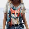 Fashion Streetwear Women Oversized T Shirt 3D Cat Print Summer Casual Short Sleeve Crew Neck Pullover Female Clothing