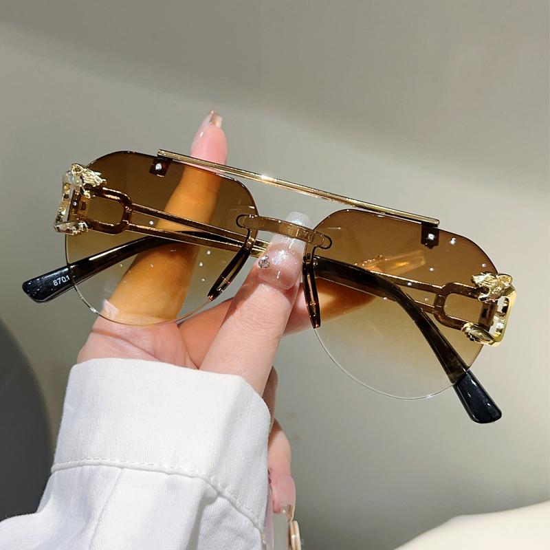 Rimless Pilot Sunglasses Men Fashion Vintage Gradient Casual Shades Women Trendy Brand Design Outdoor Decor Sun Glasses