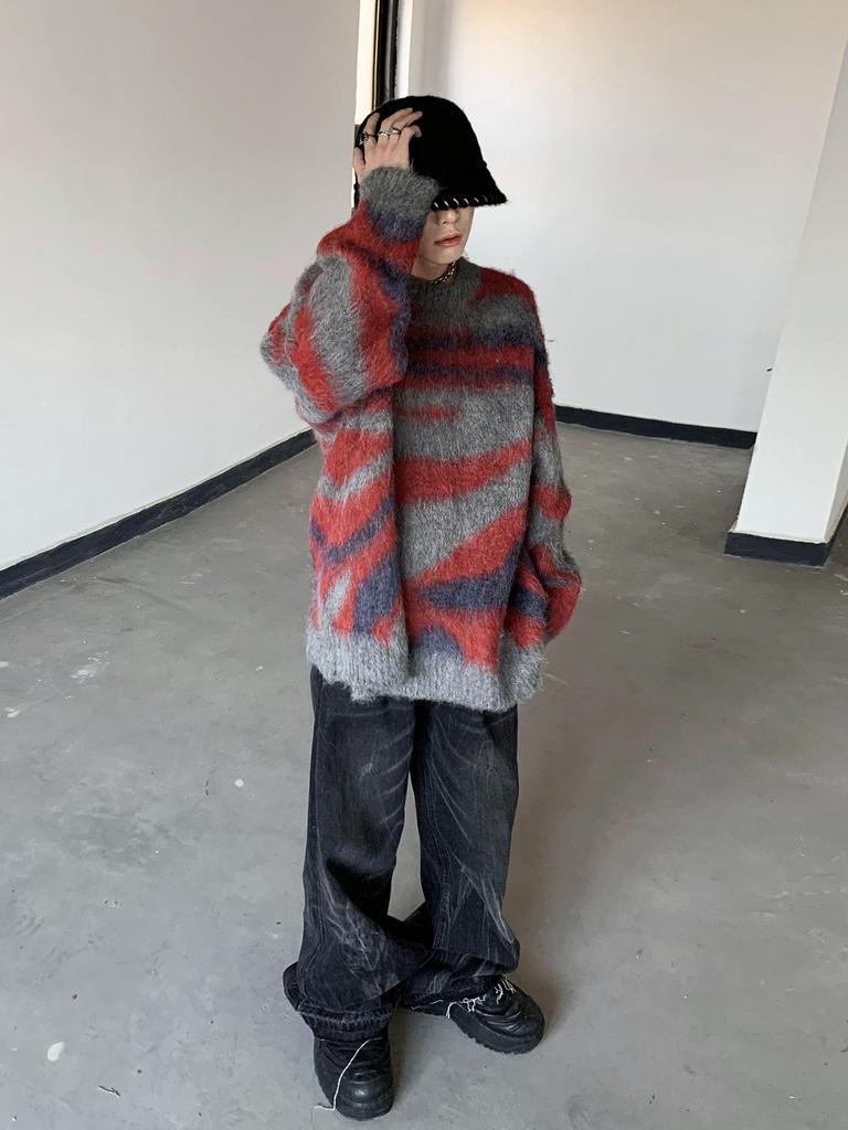 American Retro Winter Style Mohair Gradient Striped Sweater