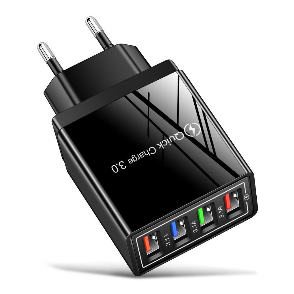 

Colorful 4 Usb Phone Charger 3a Tablet Travel Charger Eu Plug Charging Head Black EU