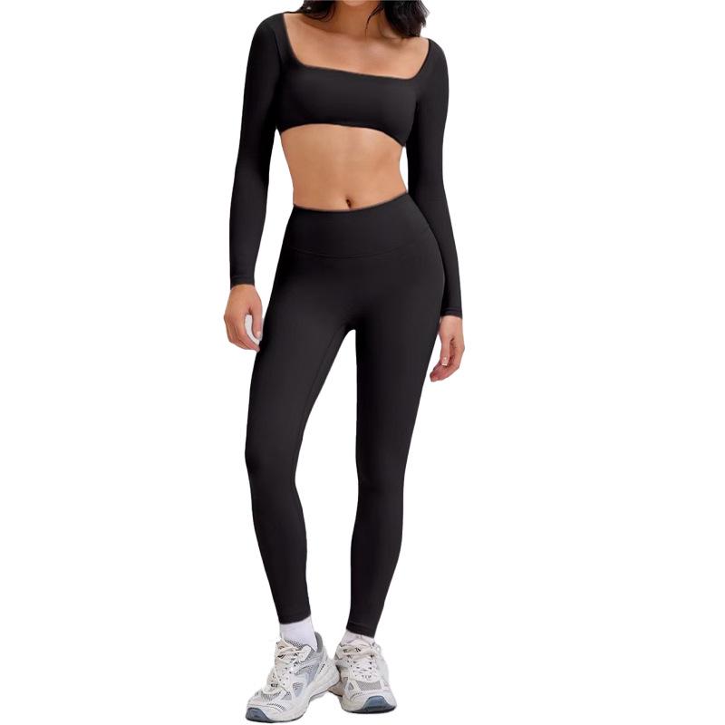Damen Cross-Border Yoga-Set: High-Waist Leggings & Sexy Langarm-Top für Fitness im Freien