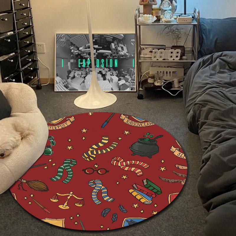 Boho Round Gothic Multicolor Rug Mat, Non-Slip Floor Mat for Entryway