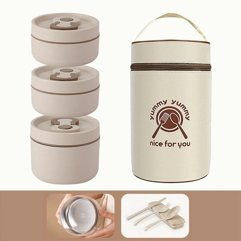 Bento Lunch Box Set, Portable Keep Warm Lunch Container With Insulated Bag, Stainless Steel Thermal Food Container