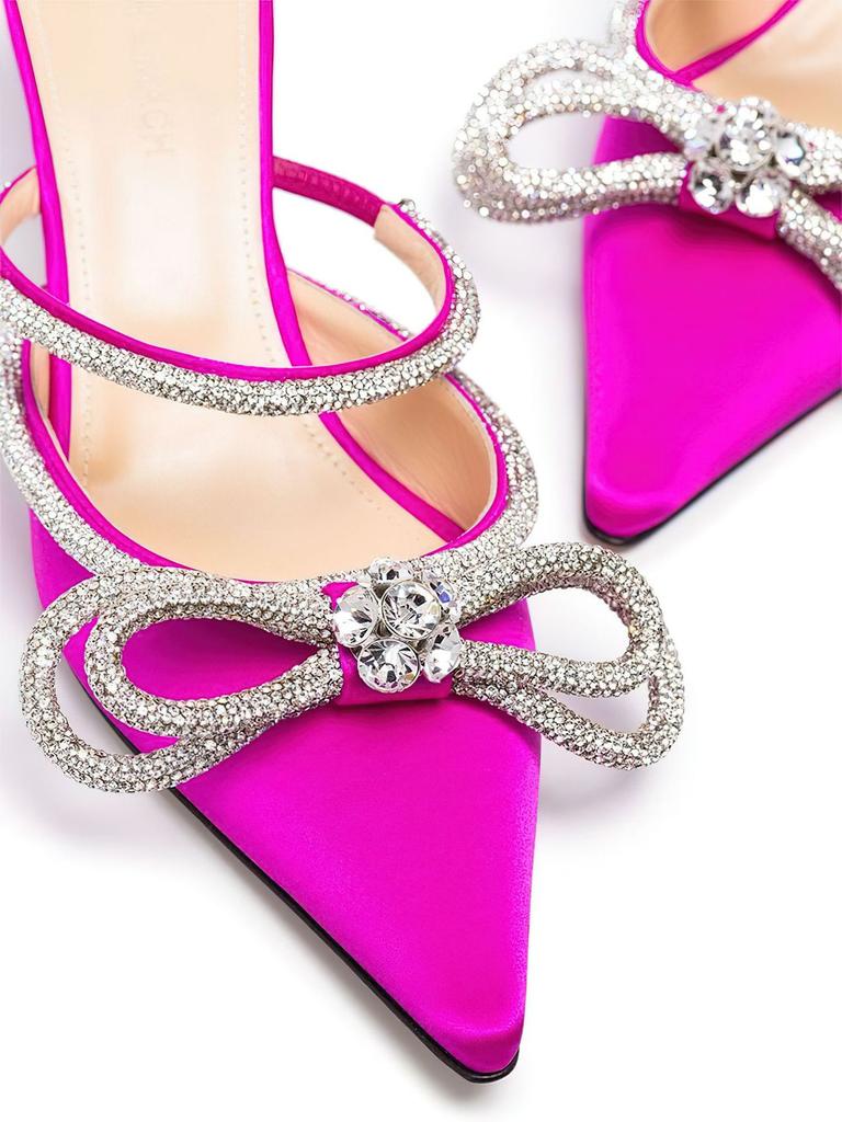 European and American Black Bow Rhinestone High Heels Slippers Pointed Head Bag Head One Pedal Sandals Fashion Wear European and American Style