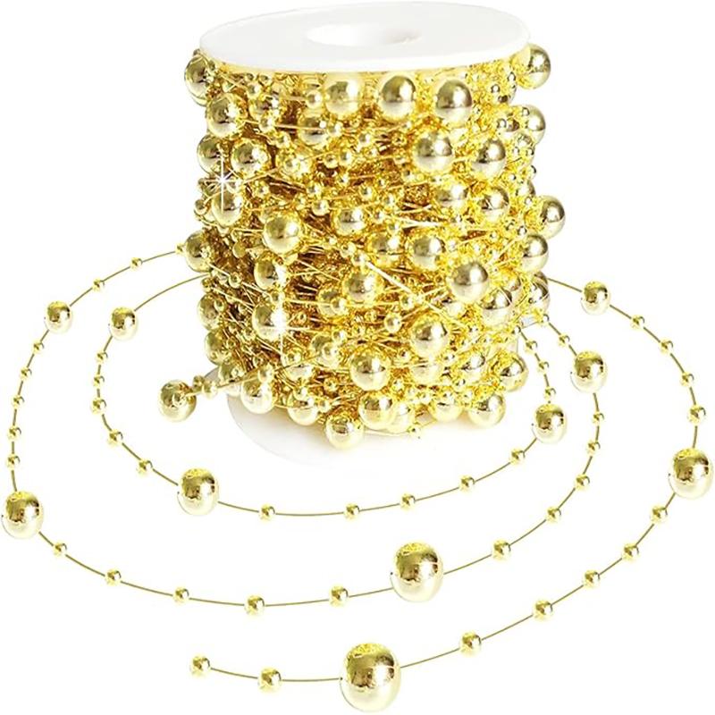 10M Artificial Plastic Pearl Flower Ring Chain Christmas Tree Beaded for Home Decoration Wedding Christmas DIY Party Decor
