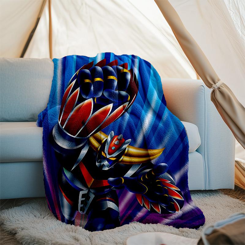 1pc UFO Robot Grendizer5 Theme Blanket - Digital Print, Polyester, Cozy for All Seasons, Perfect for Outdoor, Camping, and Travel