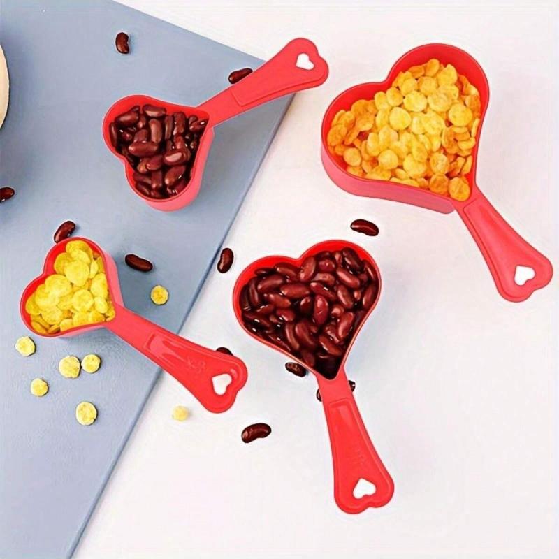 4pcs Set Measuring Cups And Spoon Set Small Heart-Shaped Baking Kitchen Tool Baking Spoon Measuring Cup Tool
