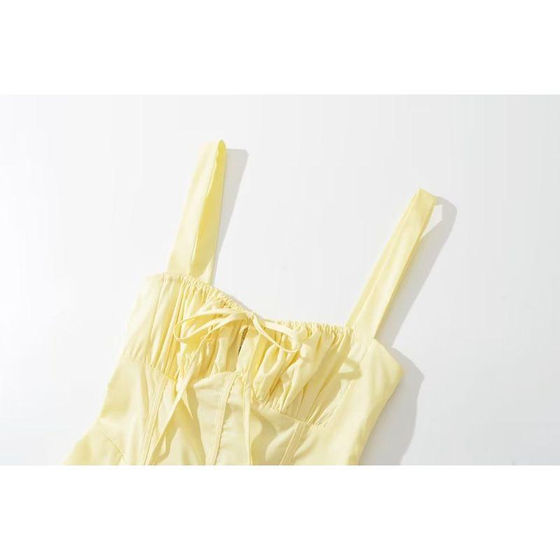 Women's New Open Back Sexy Waist Trimming Spaghetti Straps Dress