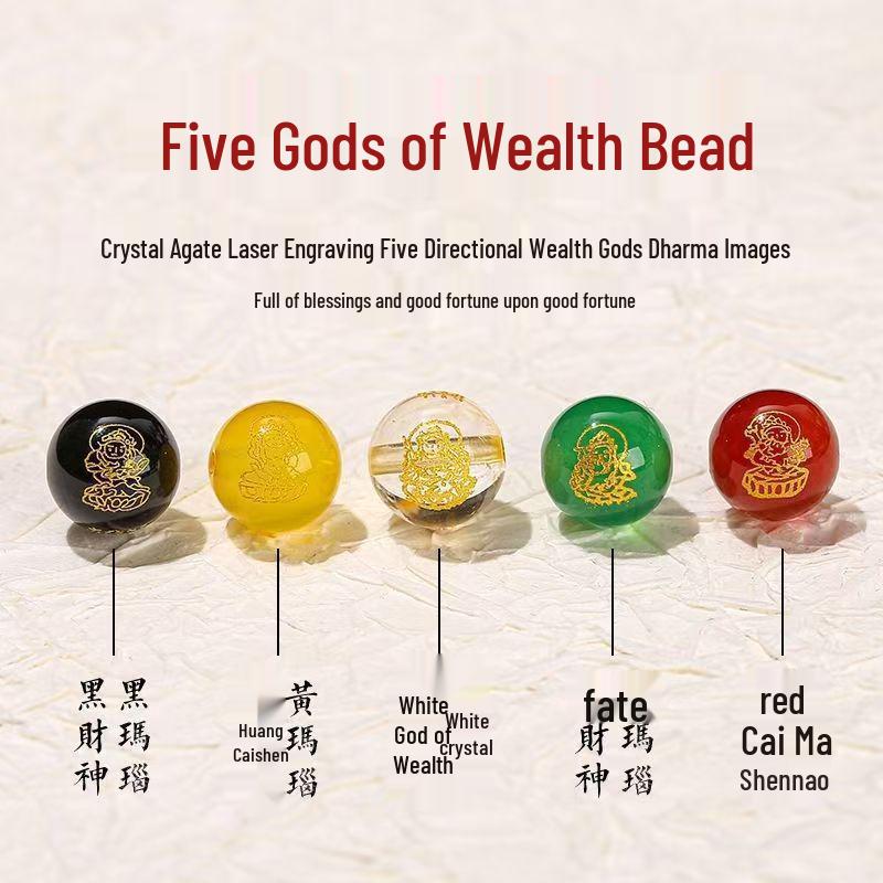 Five-Way Wealth Agate Cinnabar Buddhist Beads - Handmade Accessories for Men & Women, DIY Round Crystal Beads 8mm